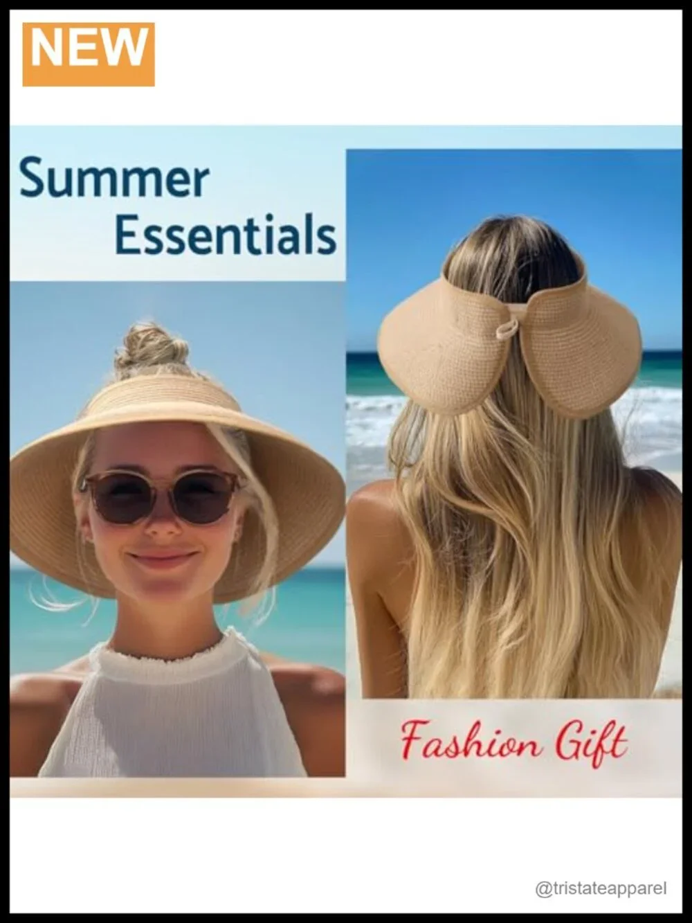 Wide Brim Roll-Up Beach Ponytail Sun Hat with UV Protection Packable Travel